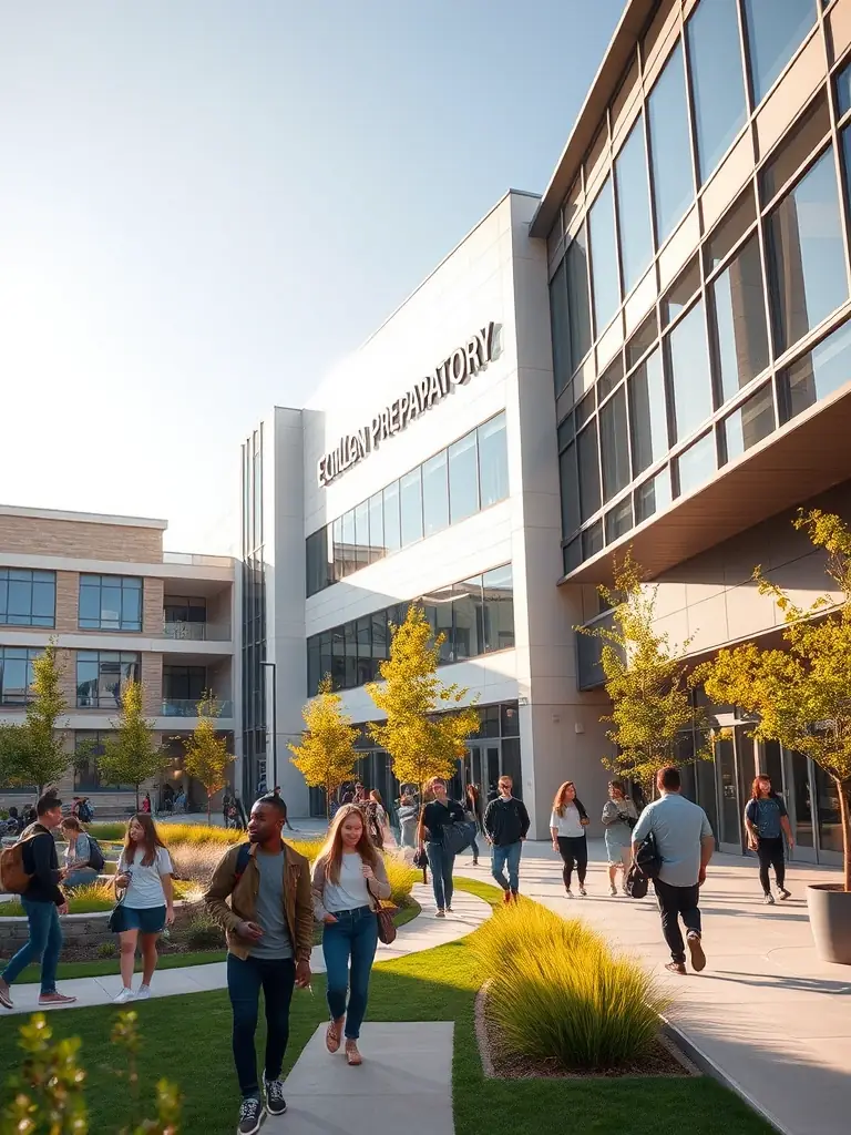 A photograph of Echelon Preparatory's campus, showcasing the modern facilities and student-focused learning environment that supports academic achievement.