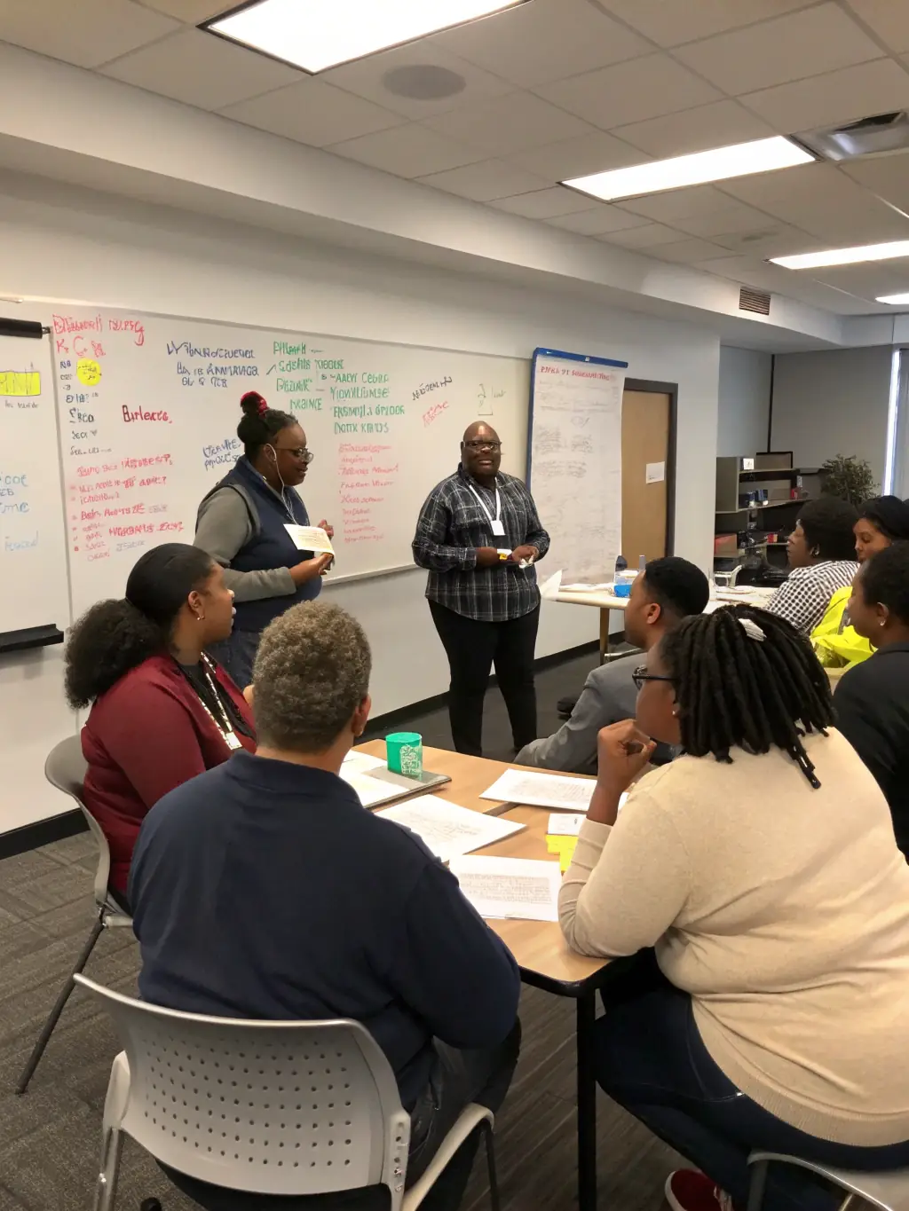 A picture of Echelon Preparatory students participating in a mentorship program with industry professionals, highlighting real-world learning experiences.